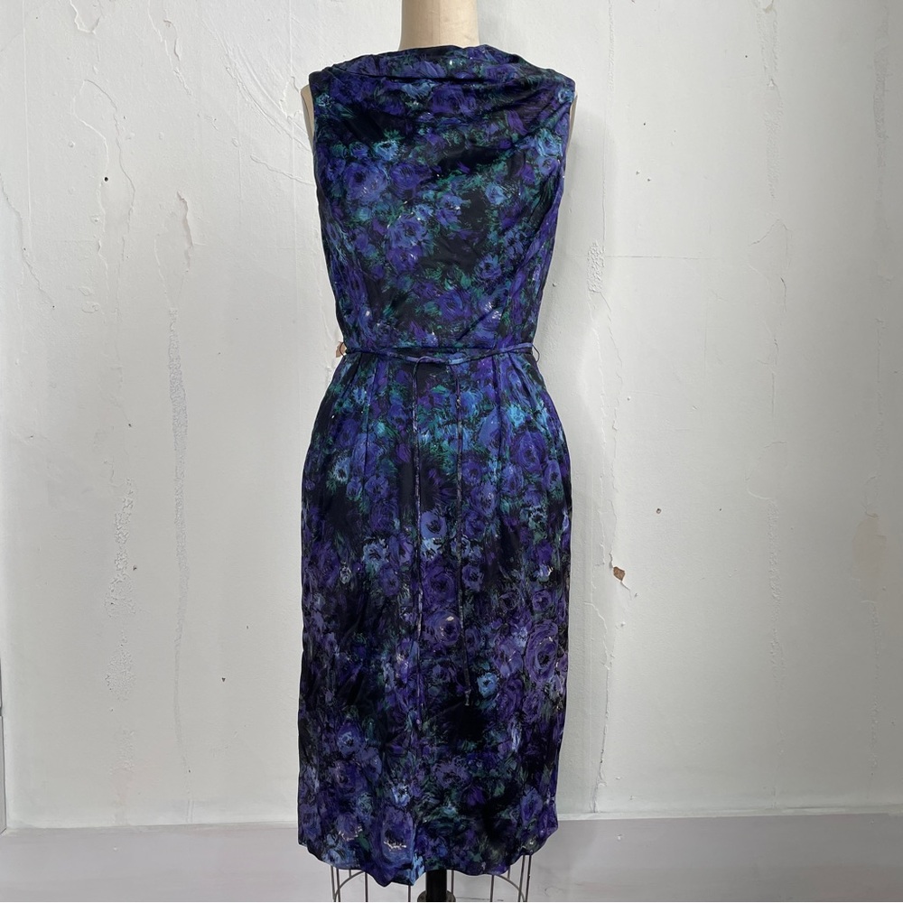 Vintage 1950s 1960s Floral Wiggle Dress